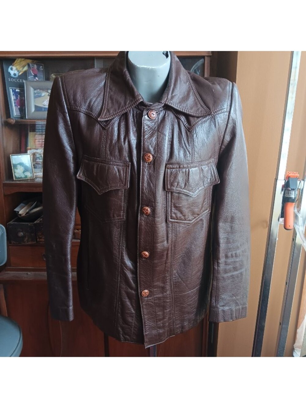 Vintage Mexican Cowboy Jacket Large 44 1970's Goya Genuine Leather Brown Western